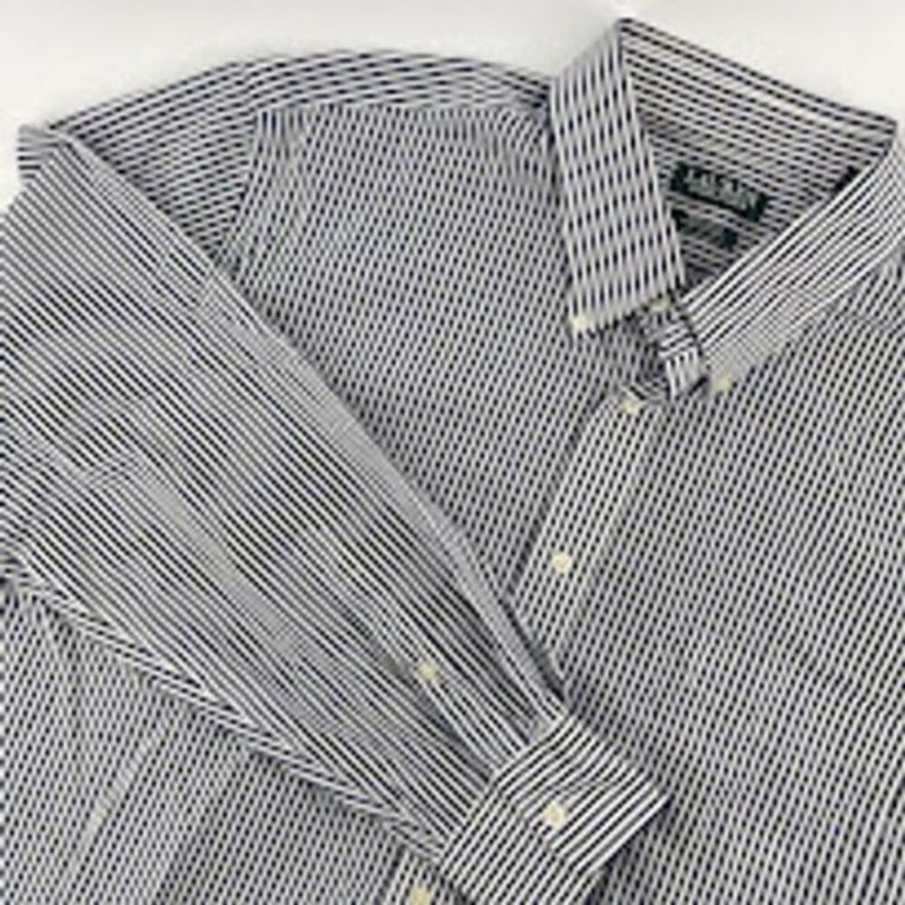 Lauren Ralph Lauren Size‎ 17.5 Stretch Navy White Striped Button Down Shirt